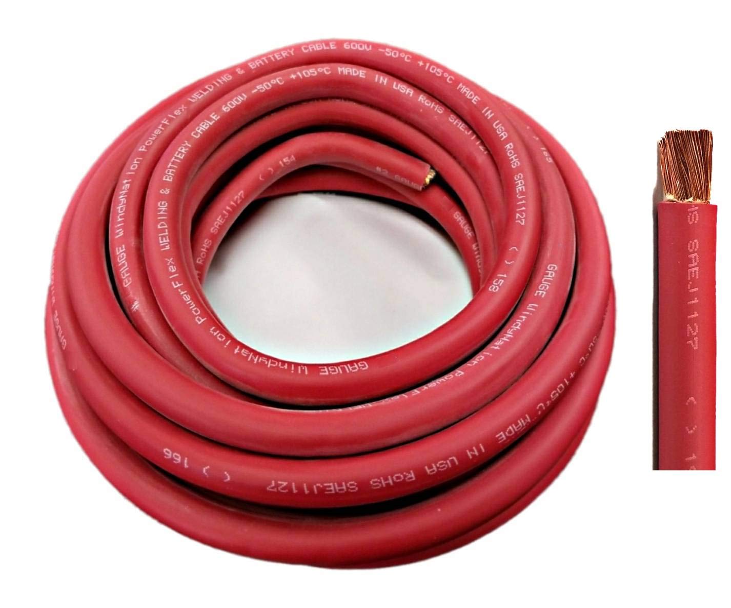 WNI 1/0 Gauge 200 Feet Red Ultra Flexible Welding Battery Cable