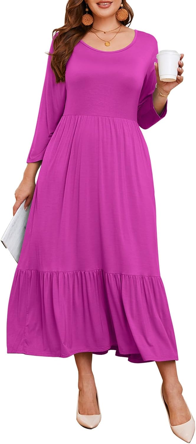LARACE Plus Size Casual Long Maxi Dresses with Pockets