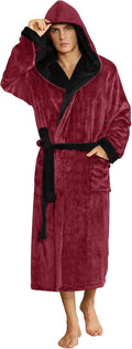 Mens Hooded Robe Plush Fleece Bathrobe - Warm, Lightweight Comfort