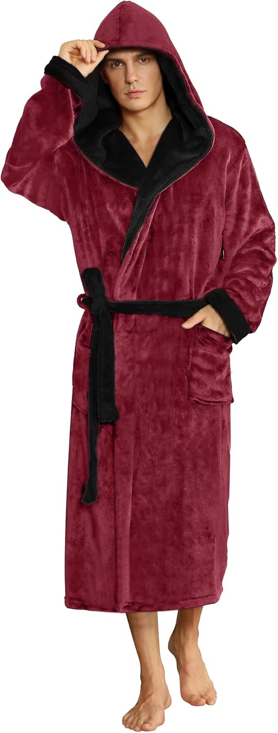 U2SKIIN Mens Hooded Robe - Plush Fleece Bathrobe for Comfort