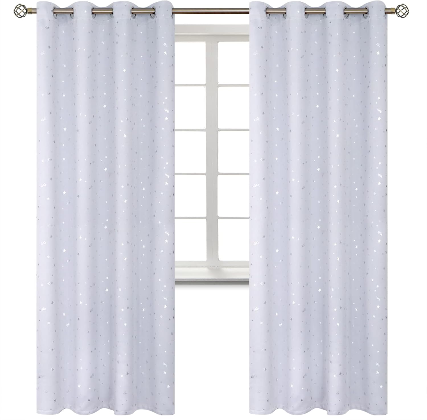 BGment Kids Room Curtains - Silver Star Print Grommet Panels