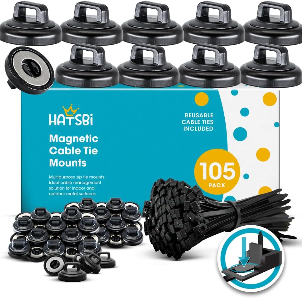 HATSBI Magnetic Cable Mounts - Neodymium Magnets (105 Pack)
