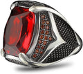 925 Sterling Silver Men's Garnet Ring - Handmade Classic Gift