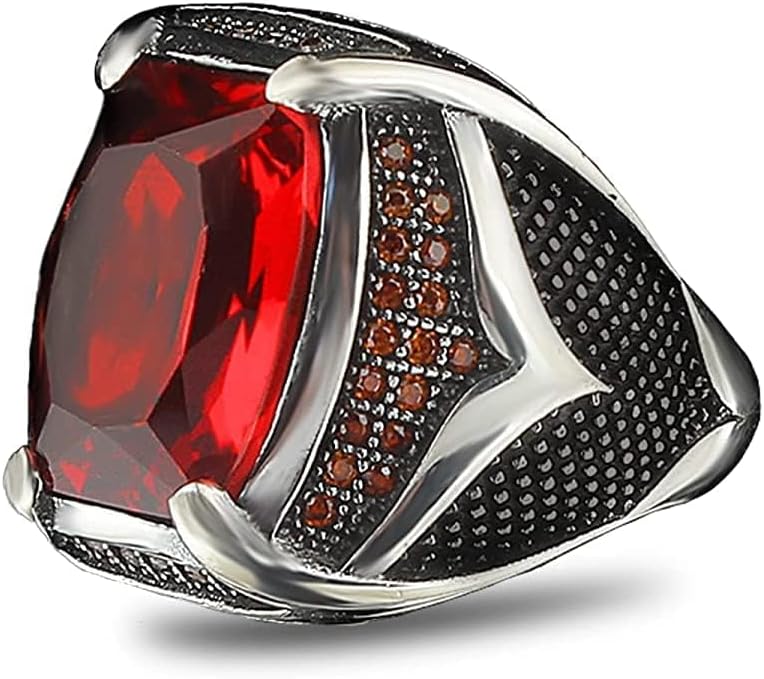 925 Sterling Silver Men's Ring with Garnet Stone for Him