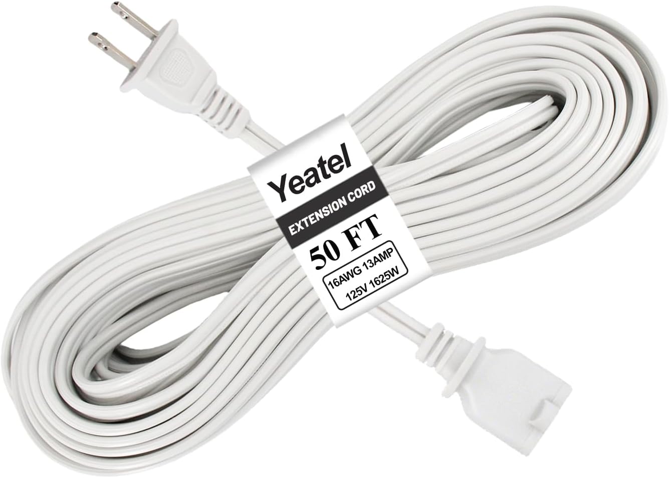 50FT White Extension Cord for Outdoor Use, 16 Gauge Power Cable