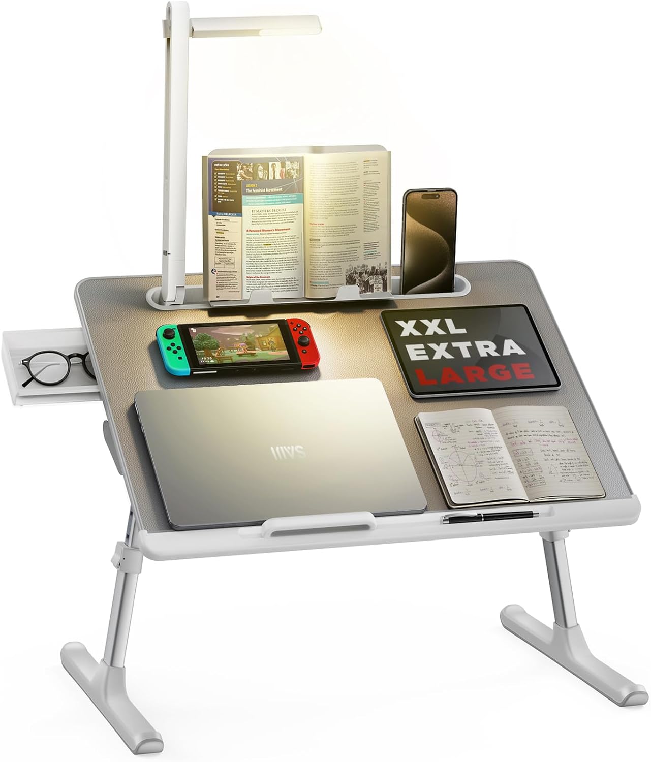 SAIJI Laptop Bed Tray Desk: Adjustable Stand & LED Lamp