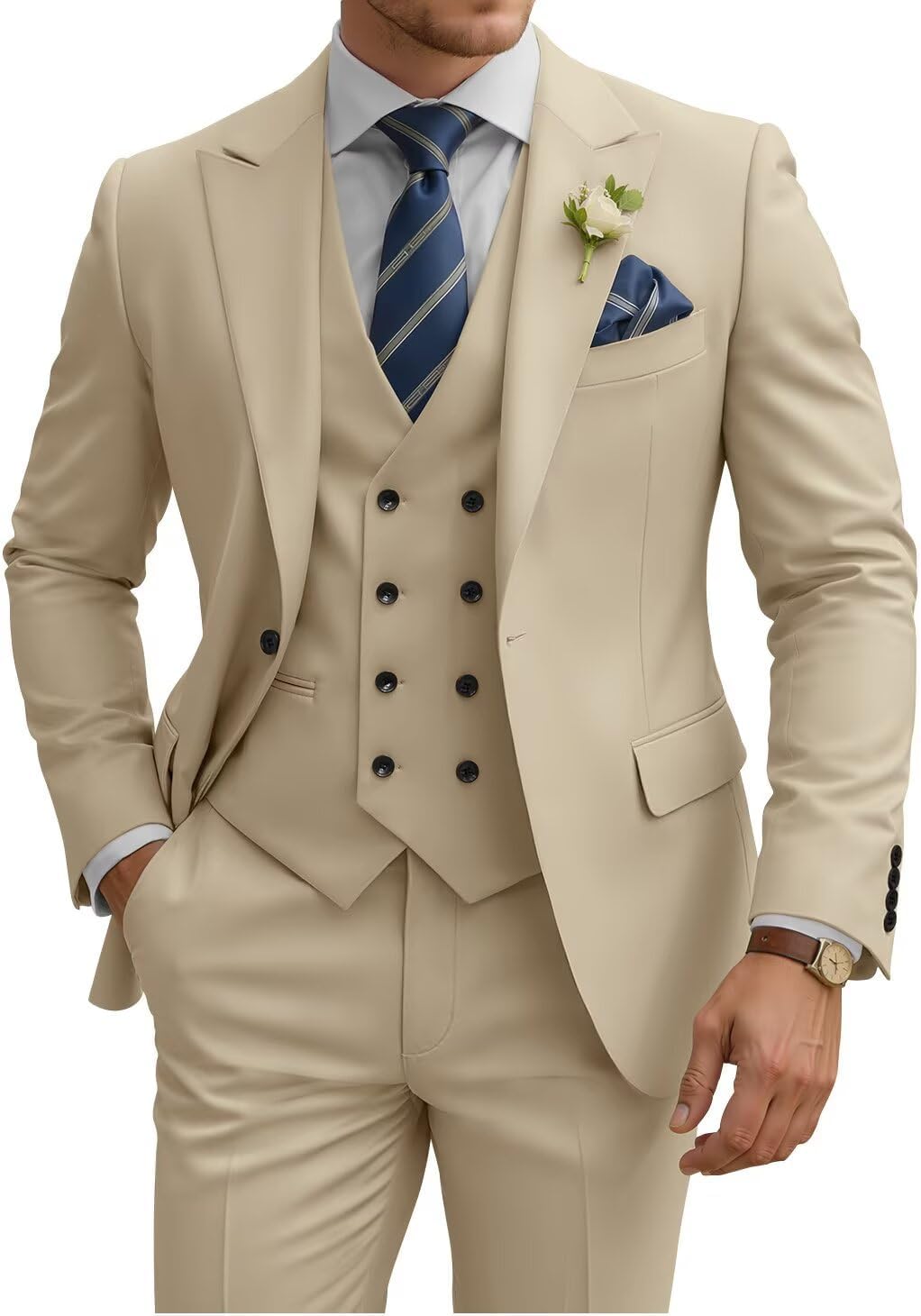 Mens Suit 3 Piece Slim Fit Double Breasted Wedding Tuxedo