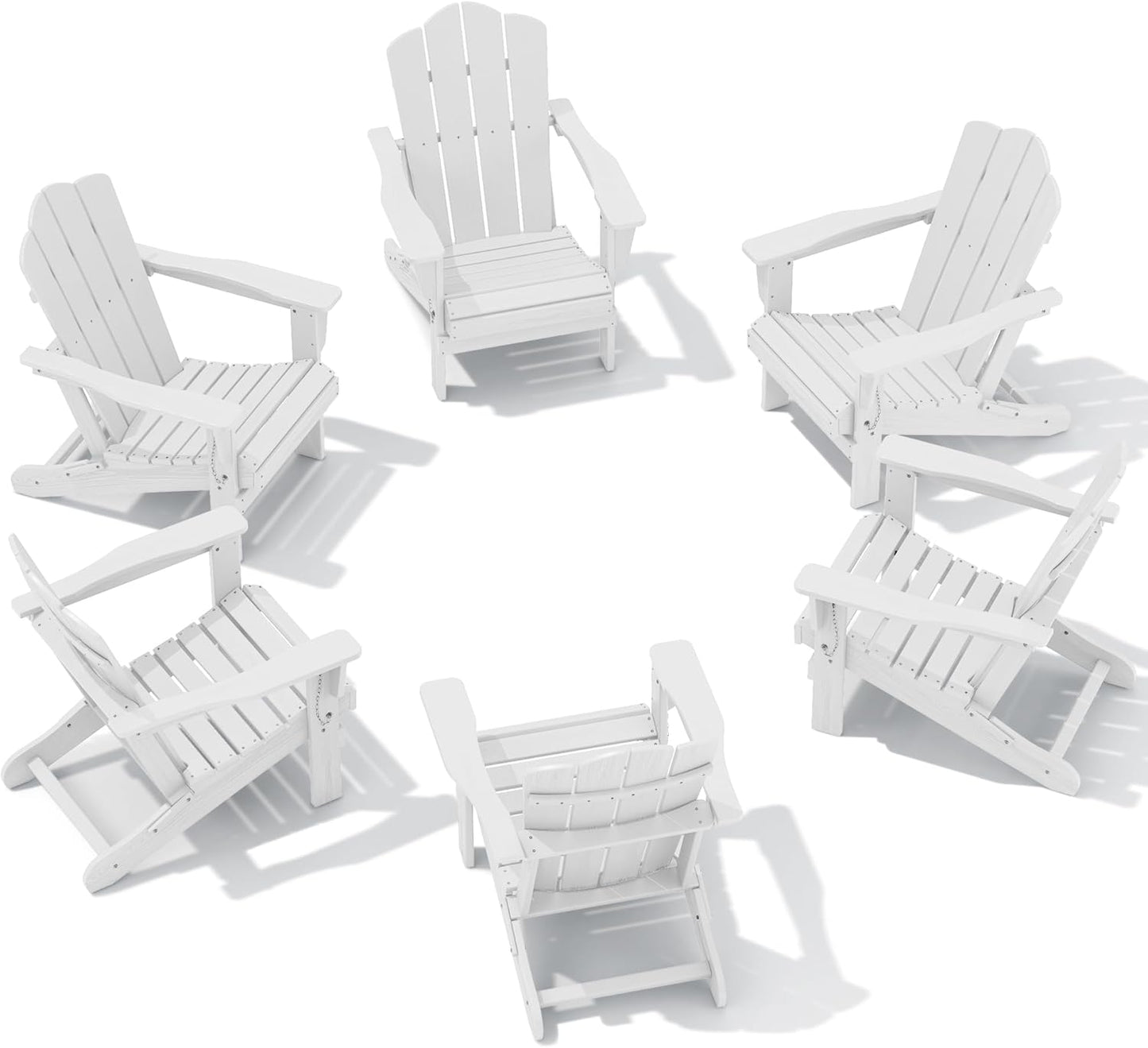 Folding Adirondack Chair Set of 6, HDPE All-Weather Comfort