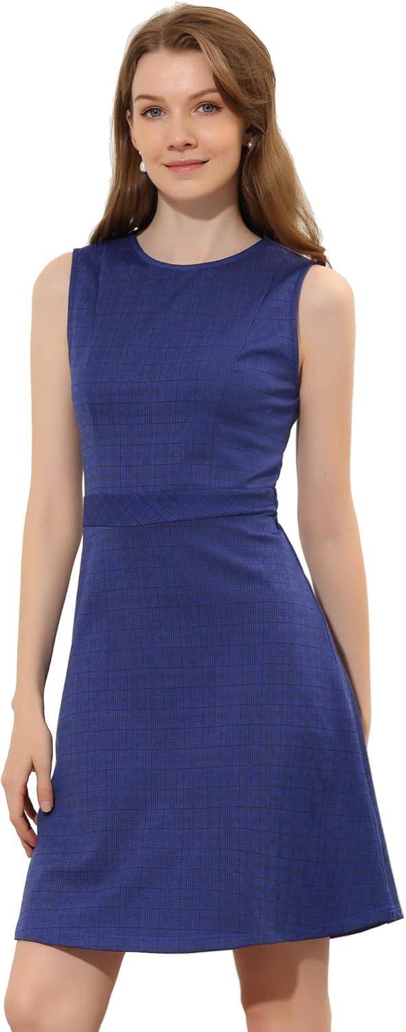 Allegra K Women's Vintage Houndstooth Plaid Dress for Work
