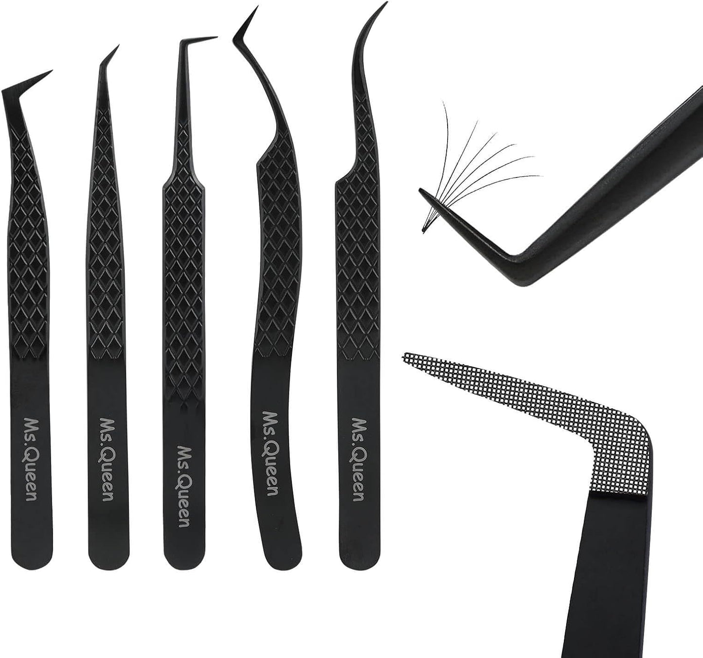 Ms.Queen Lash Tweezers Set for Eyelash Extensions - 5 Tools