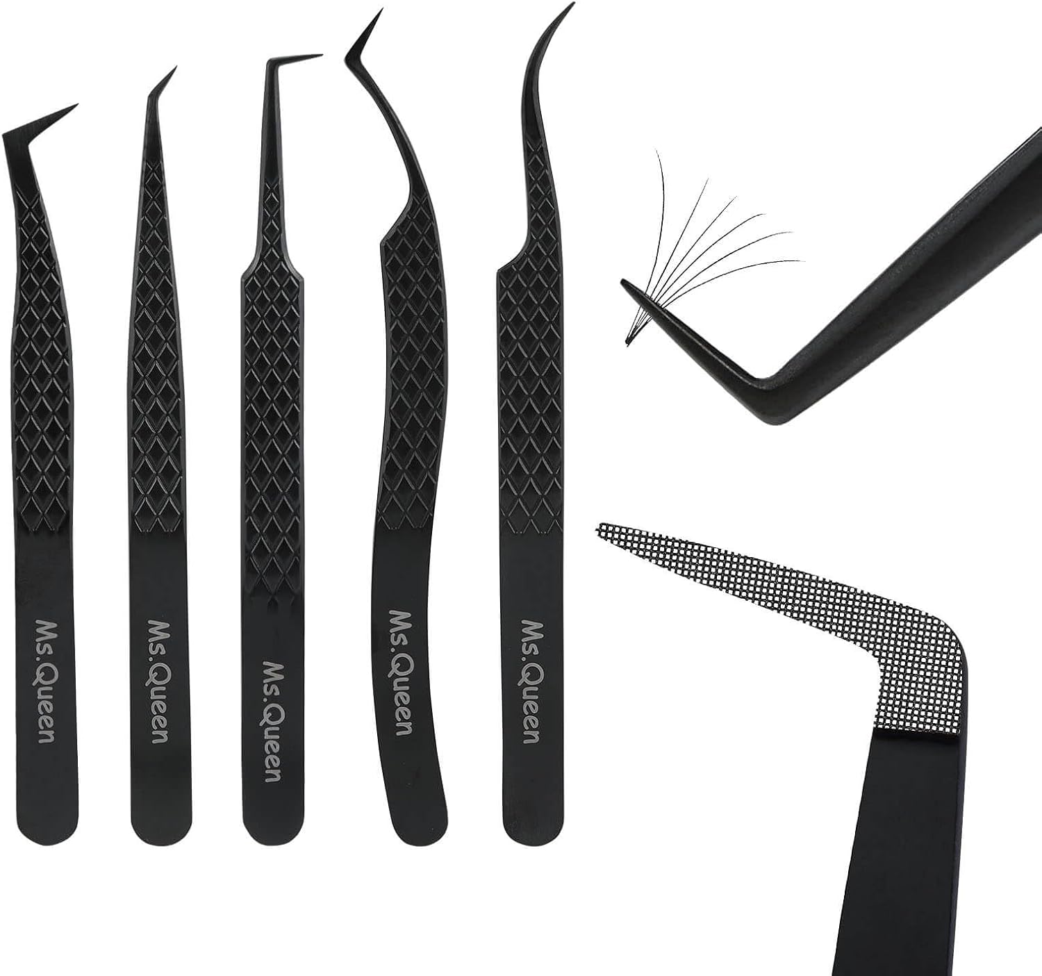 Ms.Queen Lash Tweezers Set for Eyelash Extensions - 5 Tools