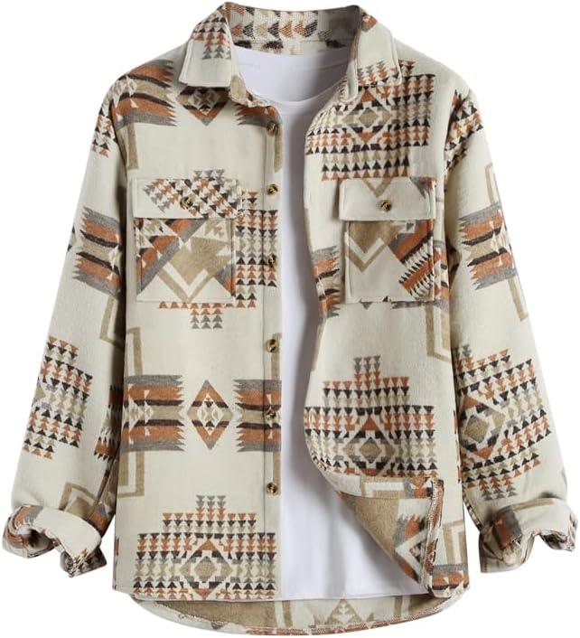 Classic Plaid Flannel Shirt Jacket for Men, Long Sleeves