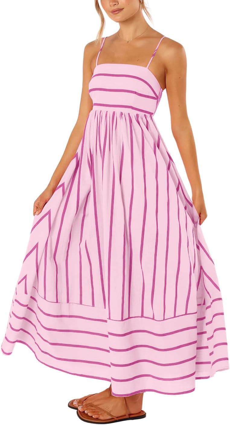 Chouyatou Women's Striped Back Smocked Maxi Dress for All Occasions