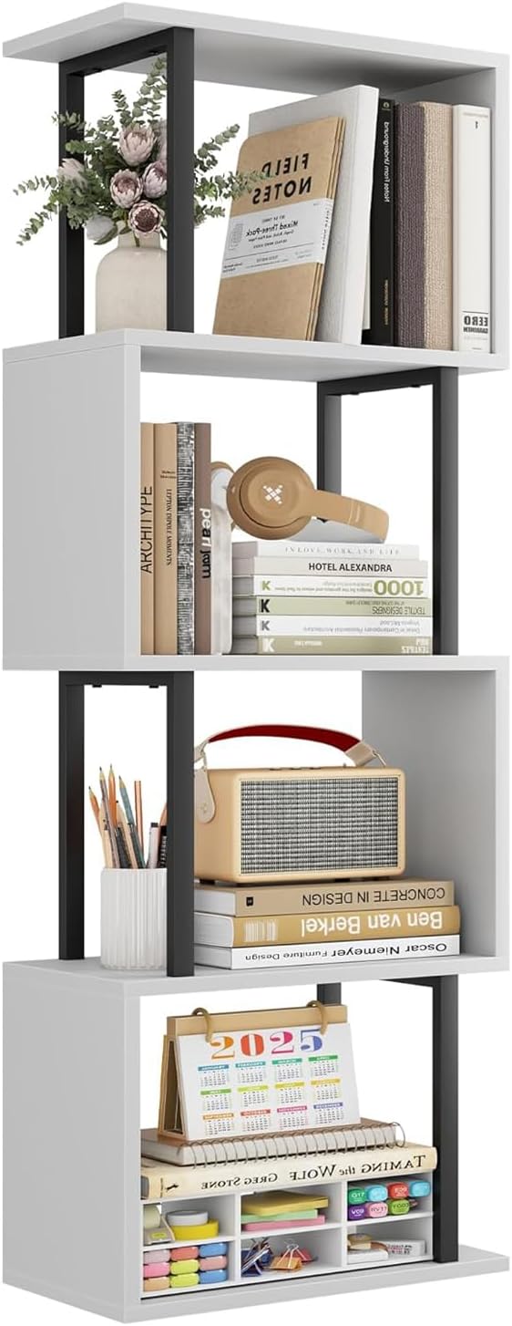Gadroad 4-Tier S-Shaped Bookshelf for Modern Home Decor