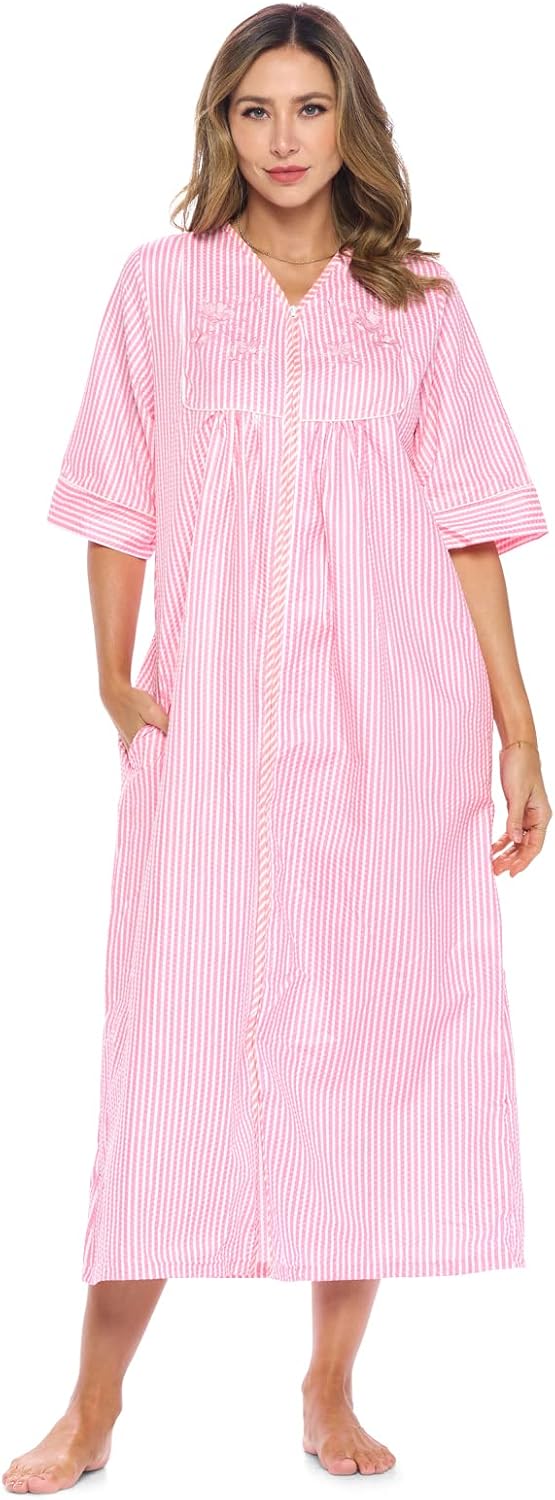 Casual Nights Women's Zip Front Woven House Dress for Comfort