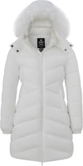 Women's Long Puffer Coat with Hood - Lightweight Warm Winter Jacket