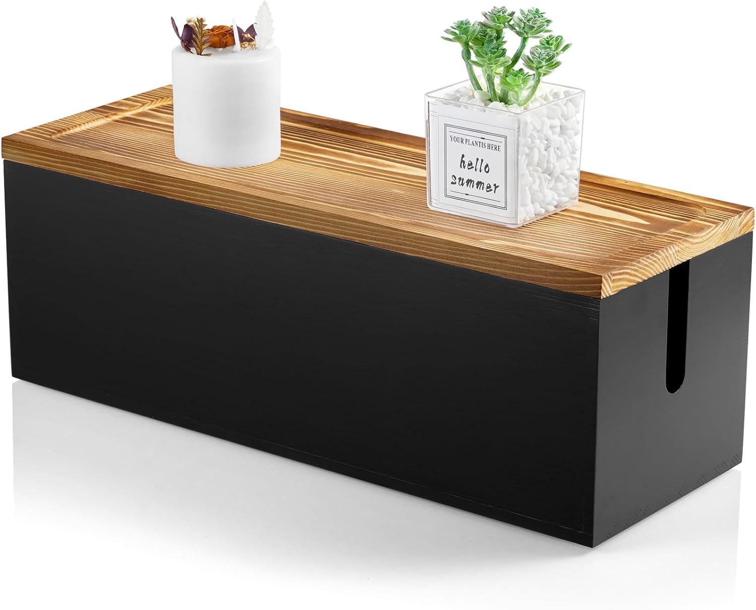 Black Wooden Cable Organizer Box - Hide Wires Like a Pro!