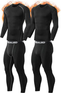 TELALEO Mens Thermal Underwear 4 Pc Base Layer Set - Fleece Warmth