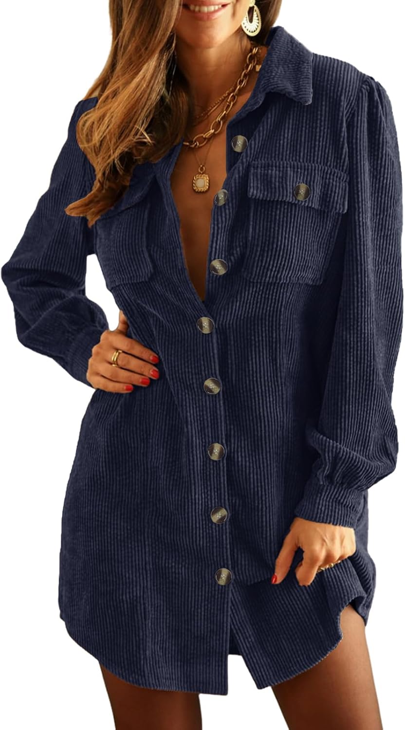 Alaster Queen Corduroy Long Sleeve Short Dress for Women