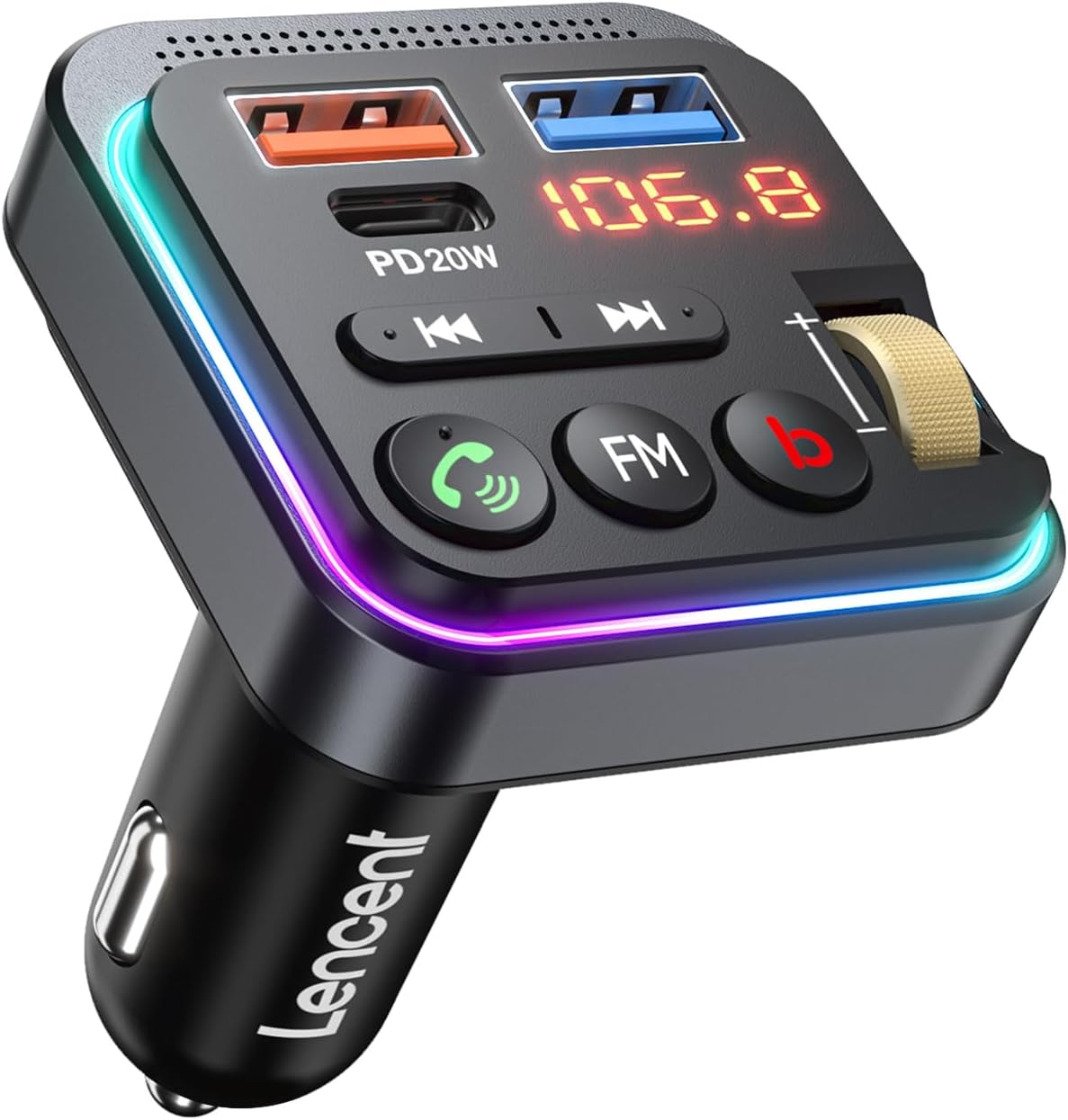 Lencent Bluetooth 5.0 FM Transmitter: HiFi Sound & Fast Charging