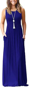 Women's Sleeveless Loose Maxi Dress with Pockets - Soft Stretch Fabric