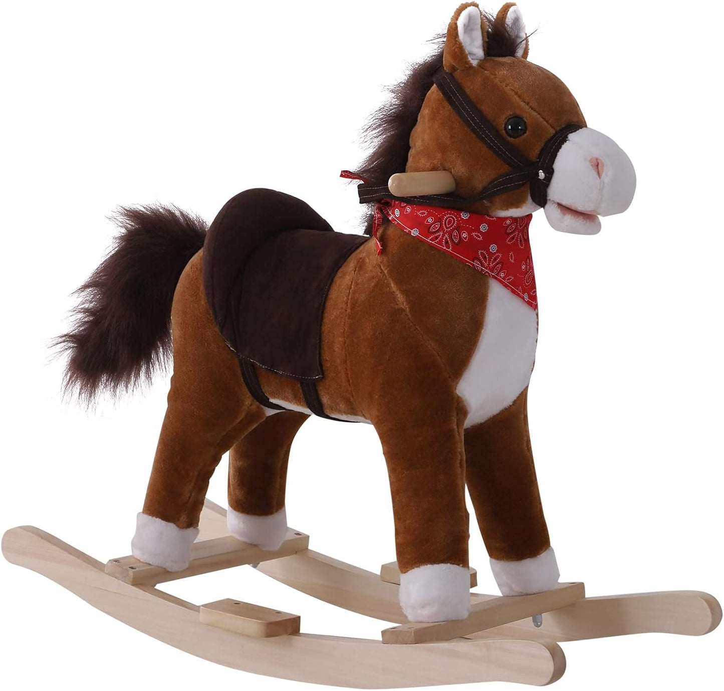 Qaba Kids Ride on Rocking Horse Plush Toy with Sounds & Scarf