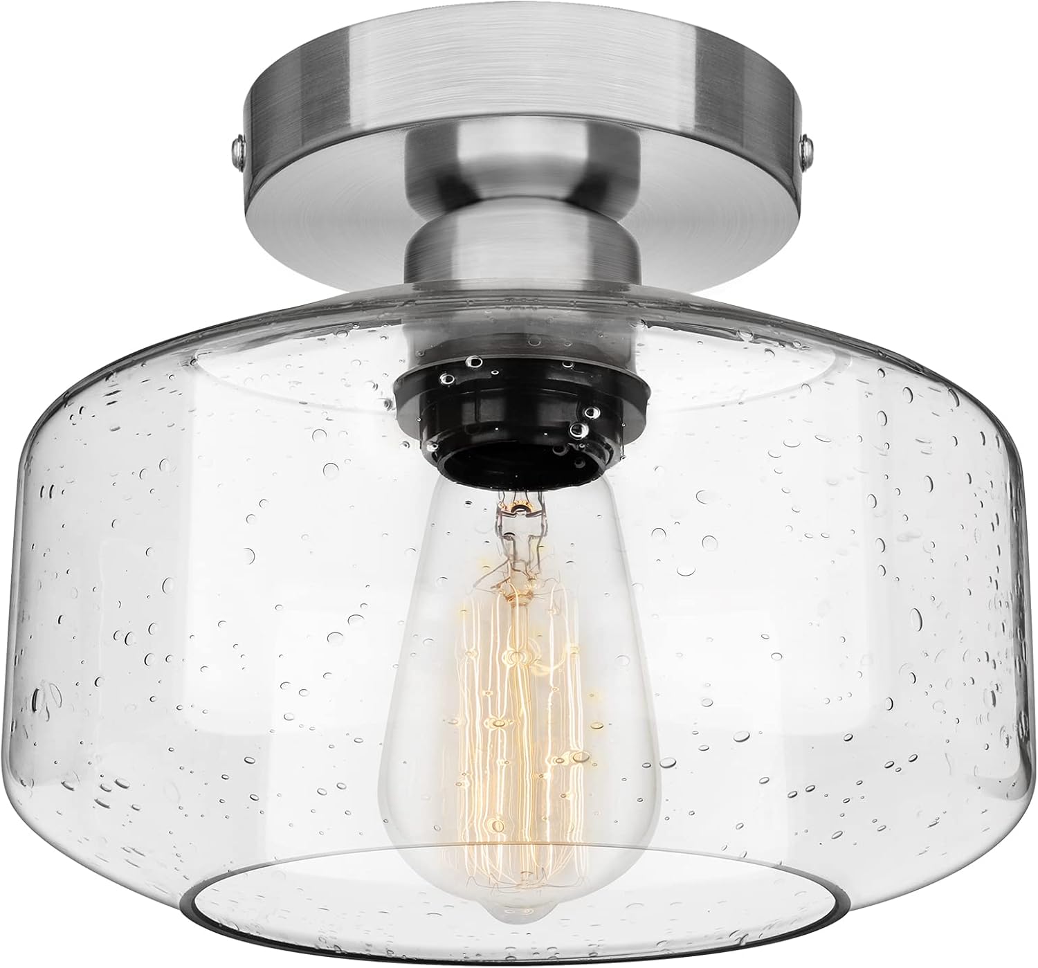 Modern Semi Flush Mount Ceiling Light Fixture with Seeded Glass