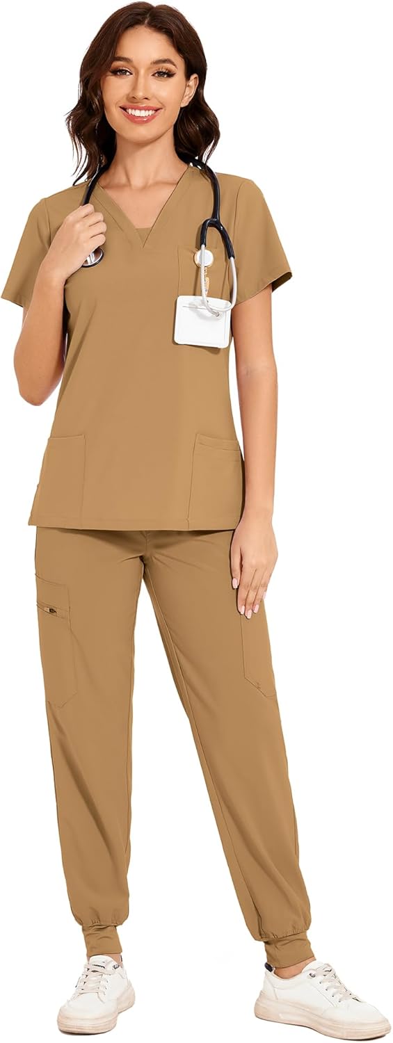 COZYFIT Scrubs for Women - V-Neck Top & Cargo Pants Set