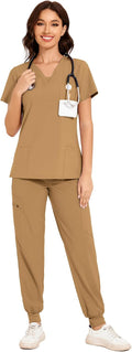 COZYFIT Scrubs for Women V-Neck Top & Cargo Pants Set (Style 6QDH)