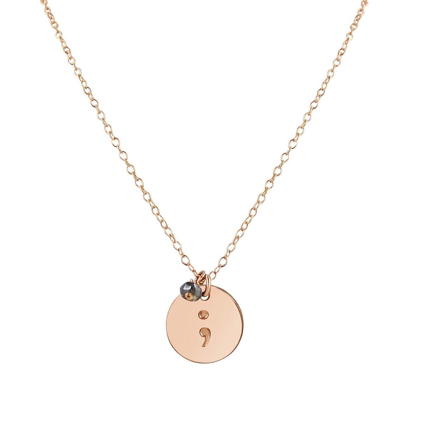 Handmade Rose Gold Semicolon Gemstone Charm Necklace for Strength