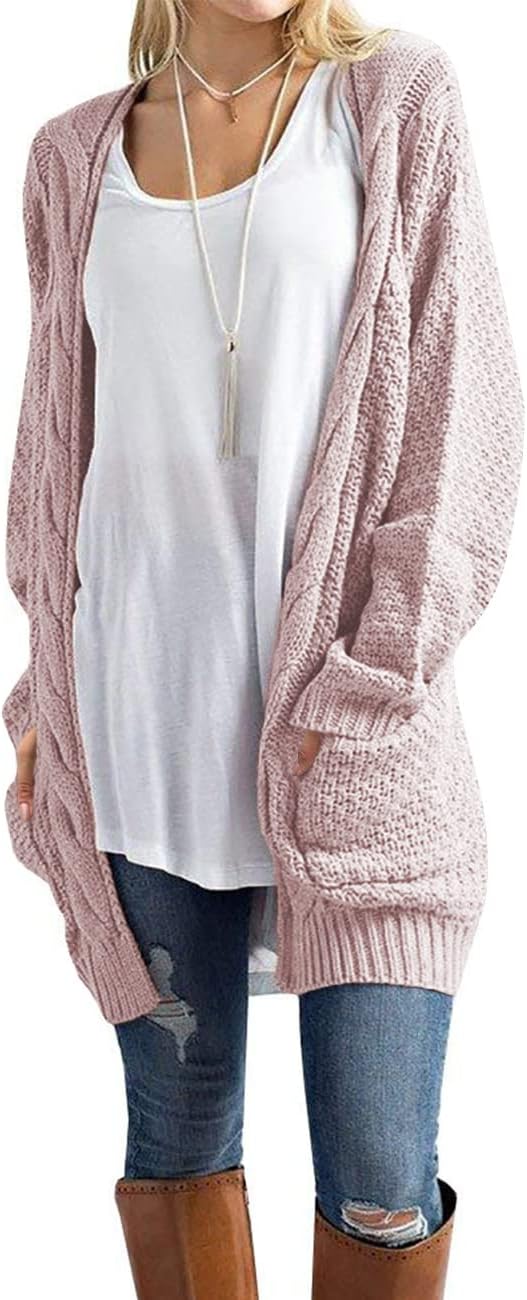 Traleubie Women's Open Front Long Sleeve Boho Cardigan Sweater