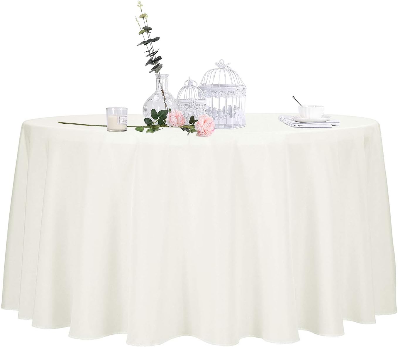 Ascoza 2pack 120 Inch Ivory Round Tablecloth for Events