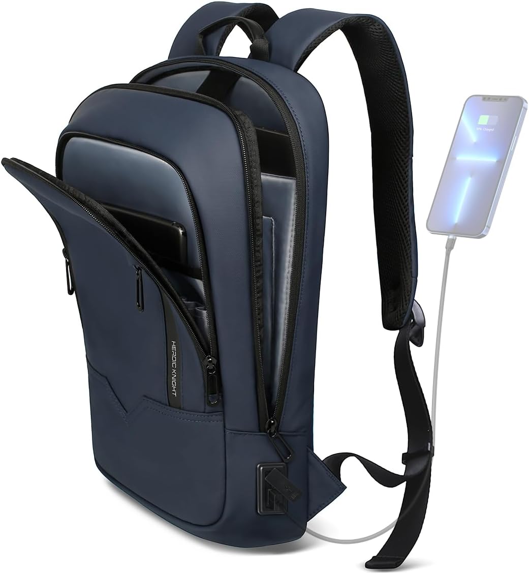 hk Business Slim Backpack with USB Charger for Men 15.6 in