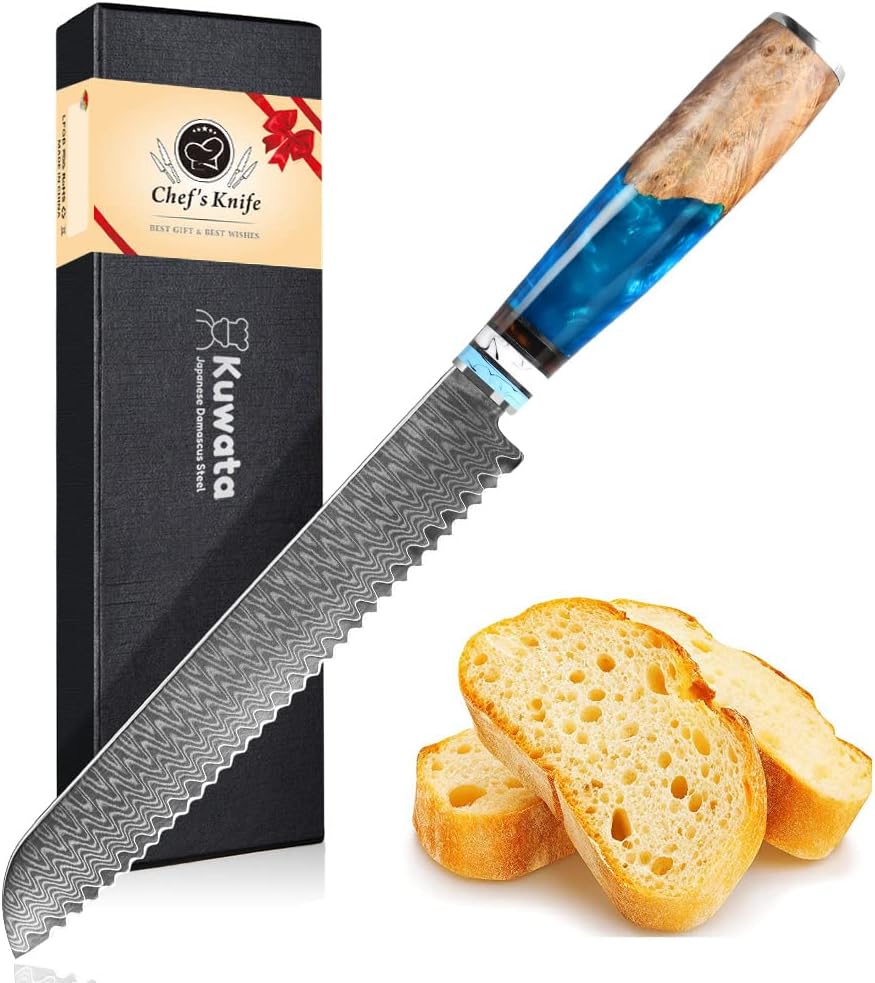Damascus Bread Knife - Professional Japanese VG10 Serrated Knife