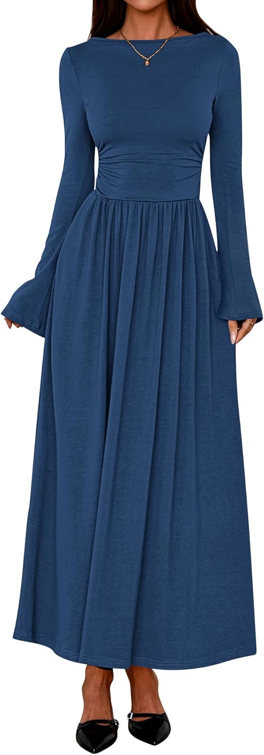 BTFBM Long Sleeve Maxi Dresses for Women 2025 Fall Casual