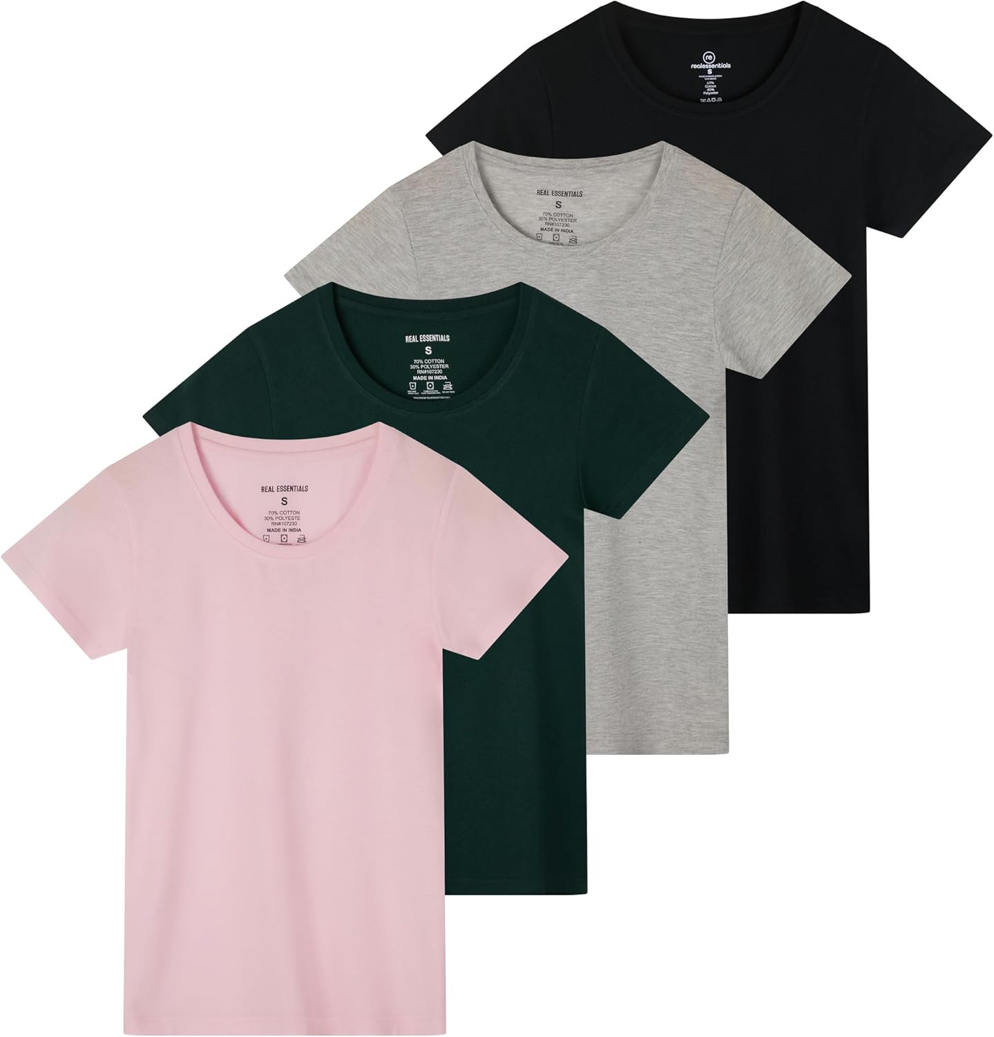 Real Essentials Women's Cotton Short Sleeve T-Shirt 4 Pack