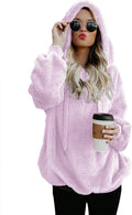 Women Casual Double Fuzzy Sweatshirt Zip Pullover Hoodies Coat - Cozy