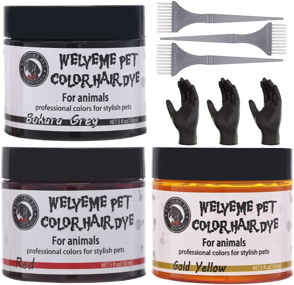 Dog Hair Dye Set - Permanent Pet Color Kit with 3 Brushes
