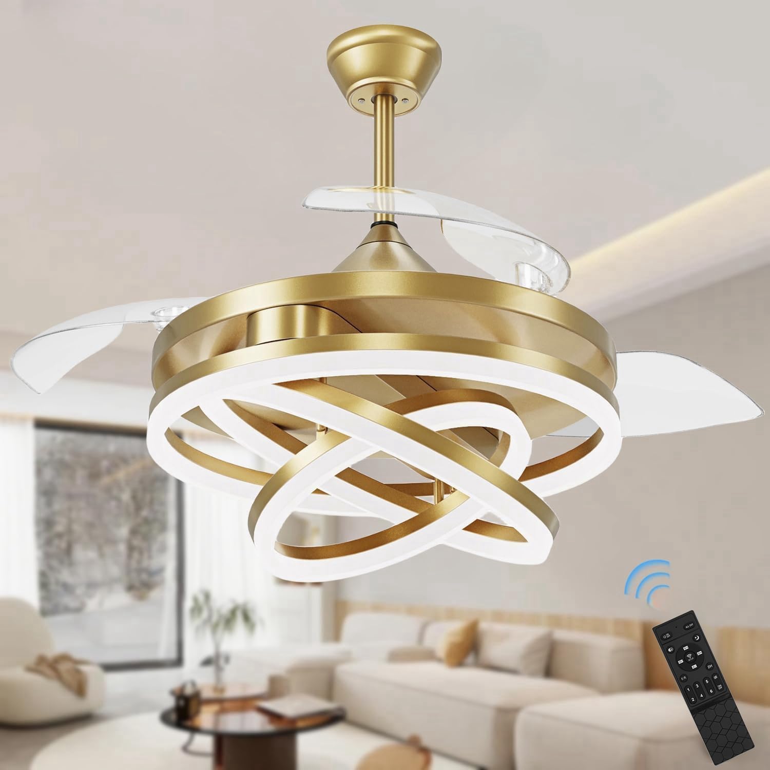 Retractable Ceiling Fan with Light for Modern Living Spaces