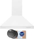 Wall Mount Range Hood 30 in Matte White - Strong Suction