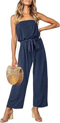Off Shoulder Strapless Belted Wide Leg Jumpsuit - Casual Elegant Fit