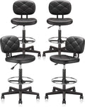 Tall Drafting Rolling Stool Chair with Low Back and Foot Rest - 4 Pack