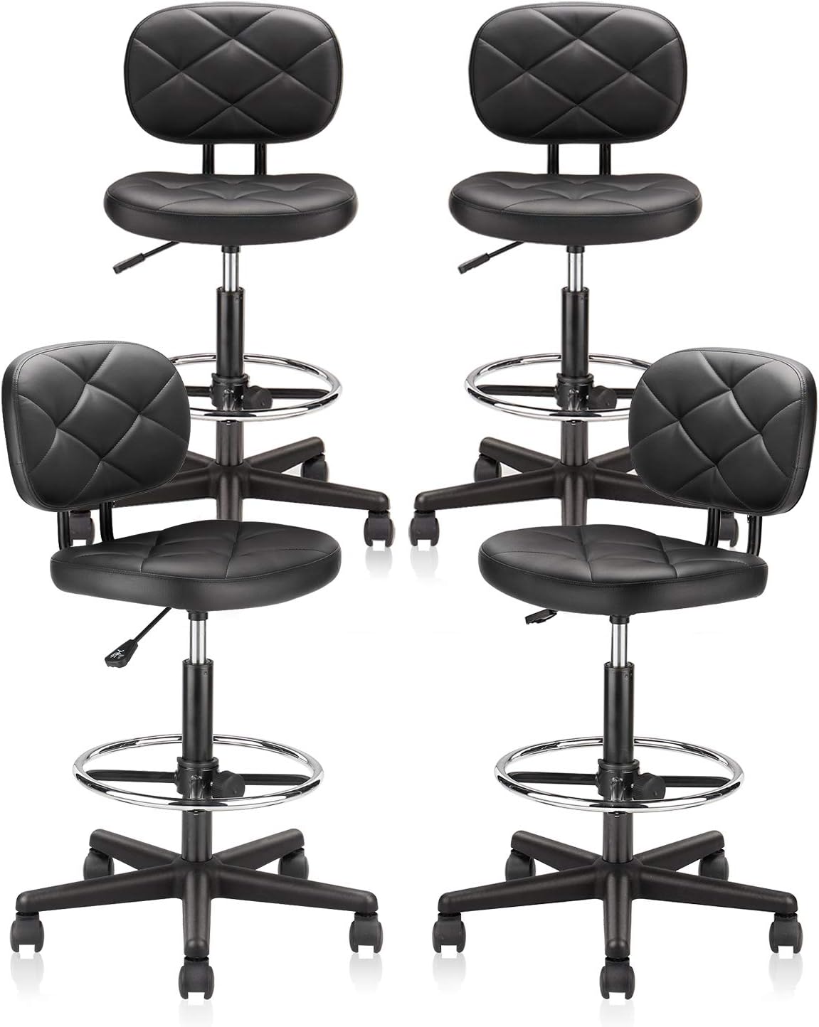 Tall Drafting Rolling Stool Chair with Adjustable Foot Rest