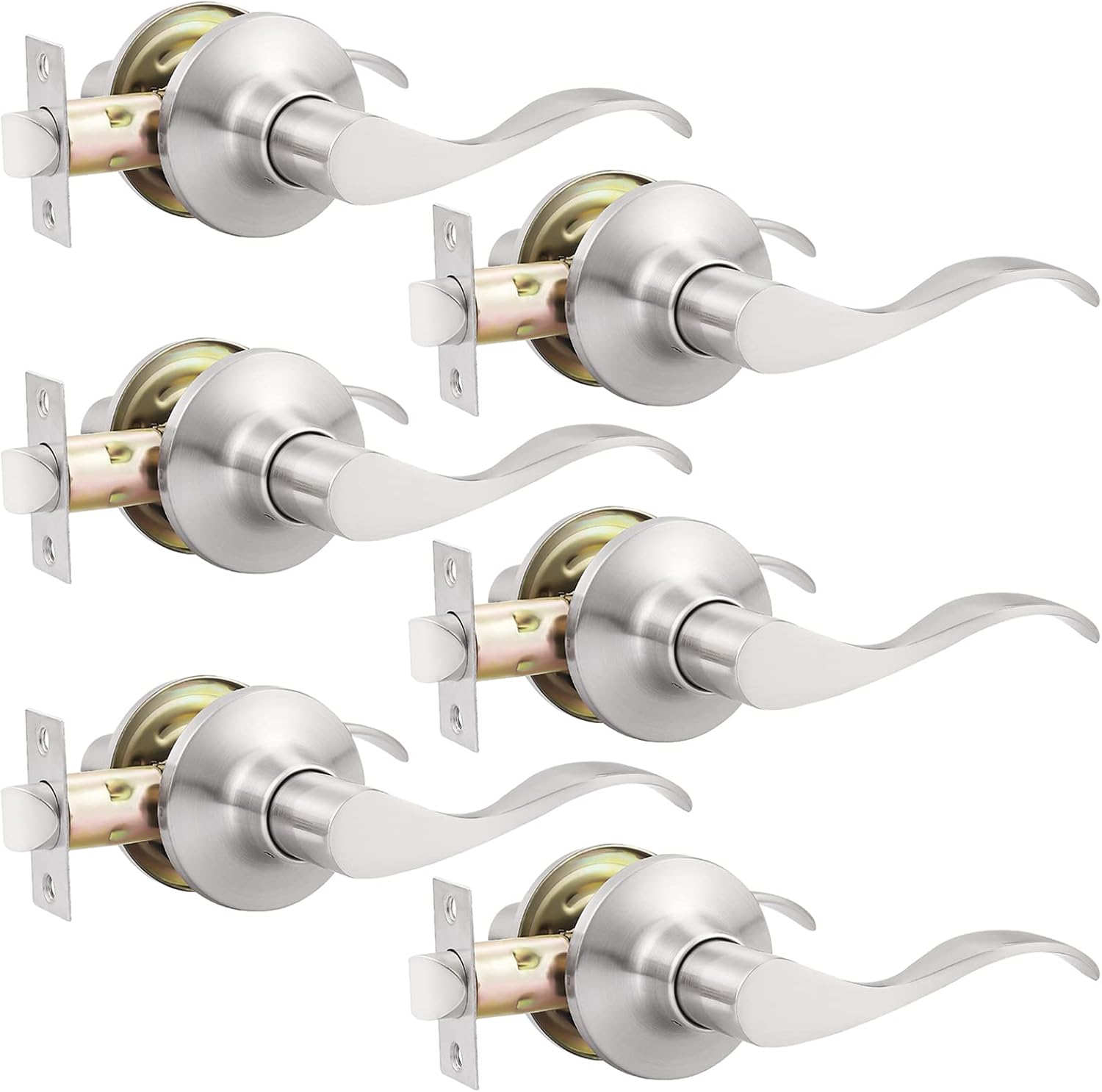 GOBEKOR 6 Pack Passage Lever Door Handle in Brushed Nickel