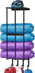 Camping Chair Wall Storage for Garage - Floating Shelf & 4 Hooks