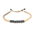 Off White Woven Sailor Rope Bracelet Adjustable with Hematite Stones