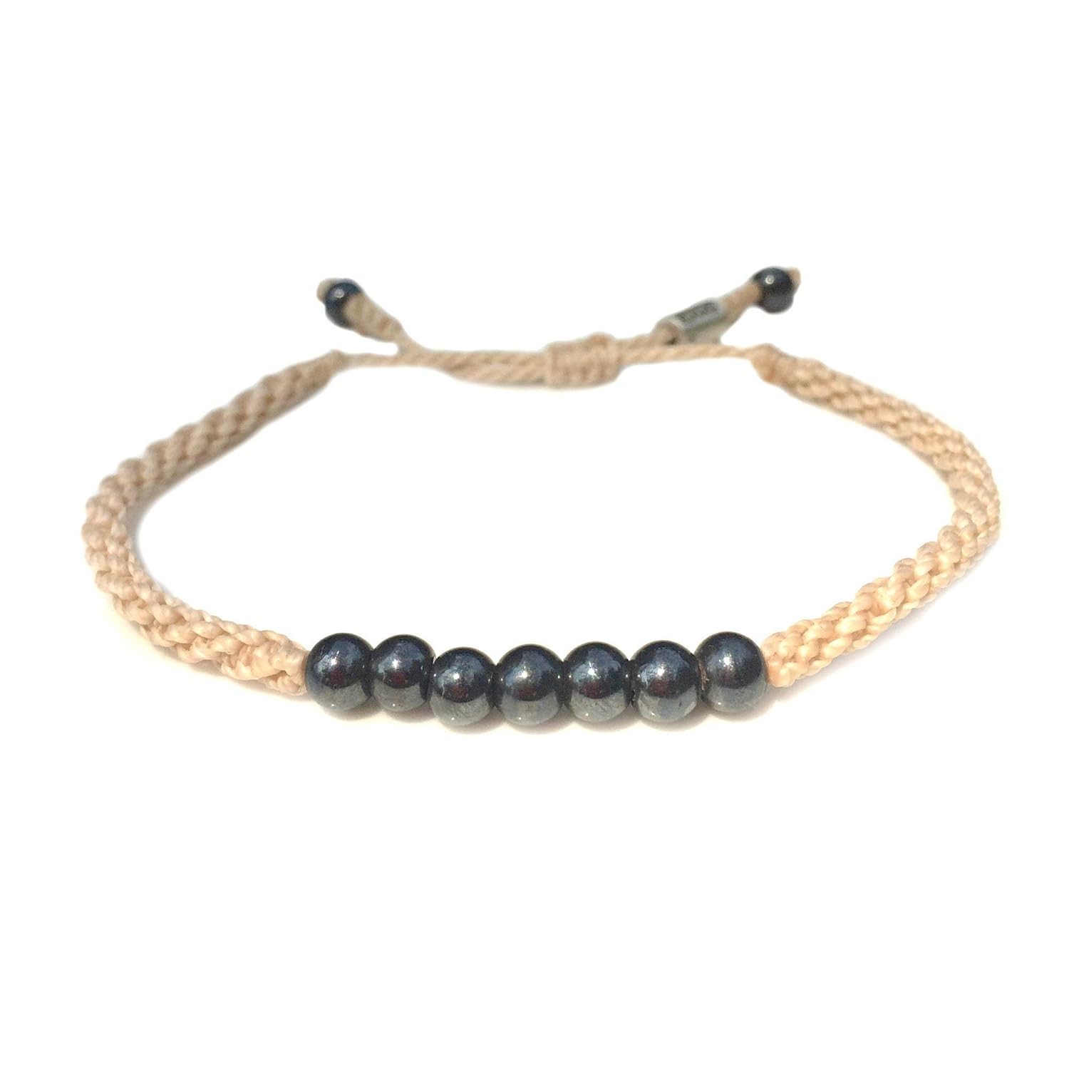 Off White Woven Sailor Rope Bracelet with Beaded Hematite Stones
