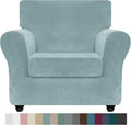Velvet Chair Slipcovers with Arms 2 Piece Stretch Cover - Stone Blue