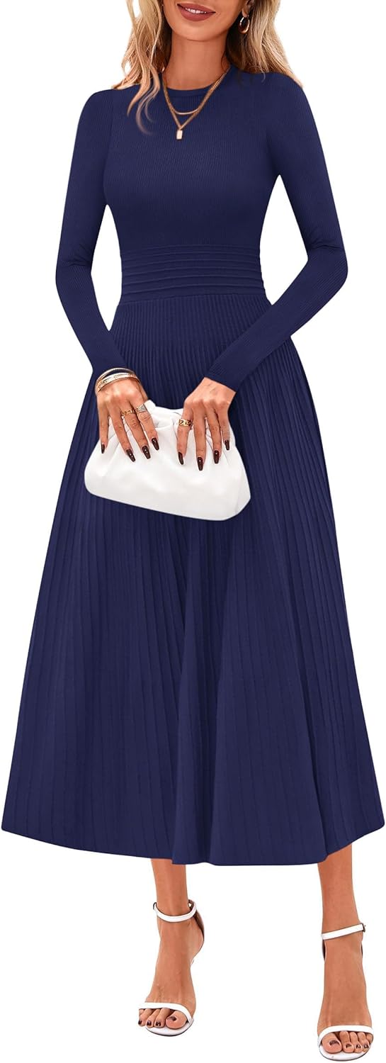 PRETTYGARDEN Fall Dresses for Women Long Sleeve A Line Midi