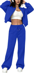Women Zip Up Sweatshirt and Wide Leg Sweatpants Set - Cozy Lounge